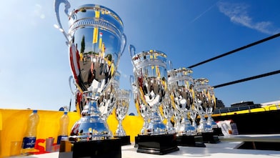 A collection of trophies at the Shell Eco-Marathon.