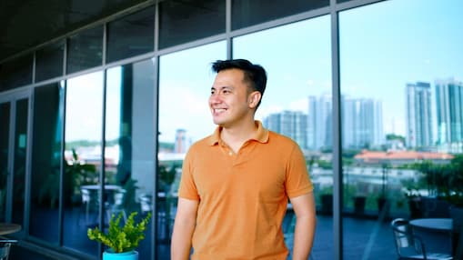 Gordon looking far away and smiling.