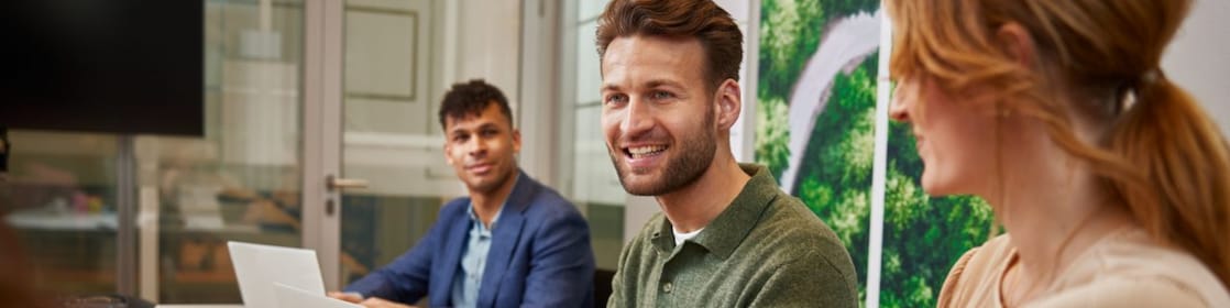 Male employee leading a discussion
