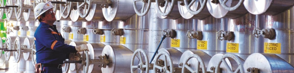 Engineer working on the Feed Header of the OP-2 ethylene plant, Deer Park,2004