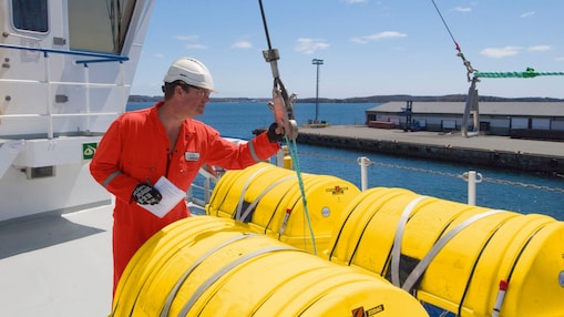 Employee standing in red dress
