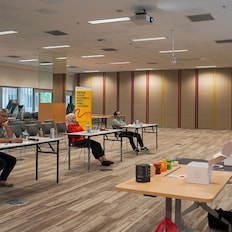 One of the winners presenting to the judges