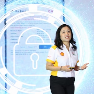 Woman giving keynote speech during media launch