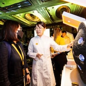 Shell Fuel Scientist, Tina Jia demonstrating the deposit targeting technology of the New + Improved Shell FuelSave 95.