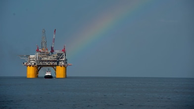 Mars B Platform in the Gulf of Mexico with a rainbow overhead