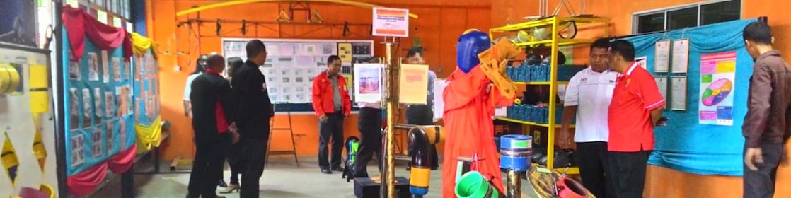 People looking at a safety exhibition