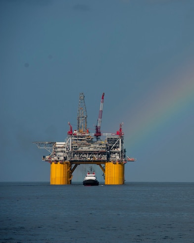 Mars B Platform in the Gulf of Mexico with a rainbow overhead