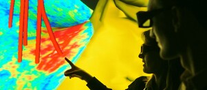 Seismic image displaying well trajectories showing how different sources of subsurface data can be integrated