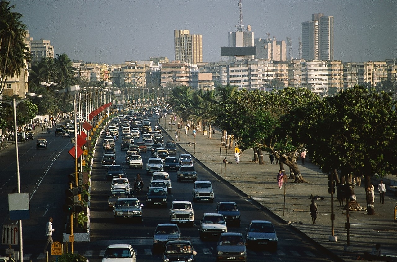 Traffic jam on Marine Drive in Bombay, India