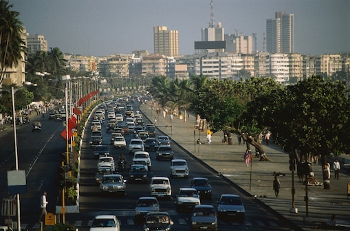 Traffic jam on Marine Drive in Bombay, India