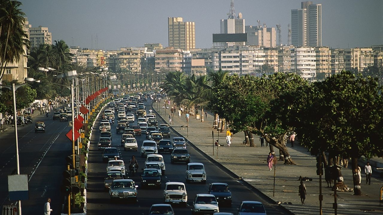 Traffic jam on Marine Drive in Bombay, India