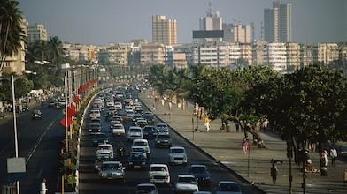 Traffic jam on Marine Drive in Bombay, India