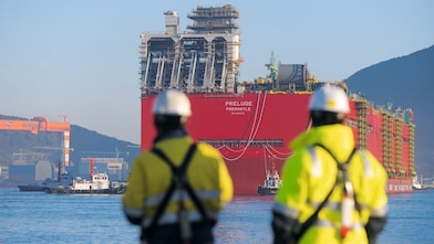Prelude’s maiden voyage: the facility’s enormous hull takes to the water for the first time
