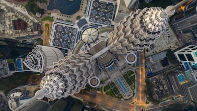 Aerial Drone shot of Petronas Tower in Morning light