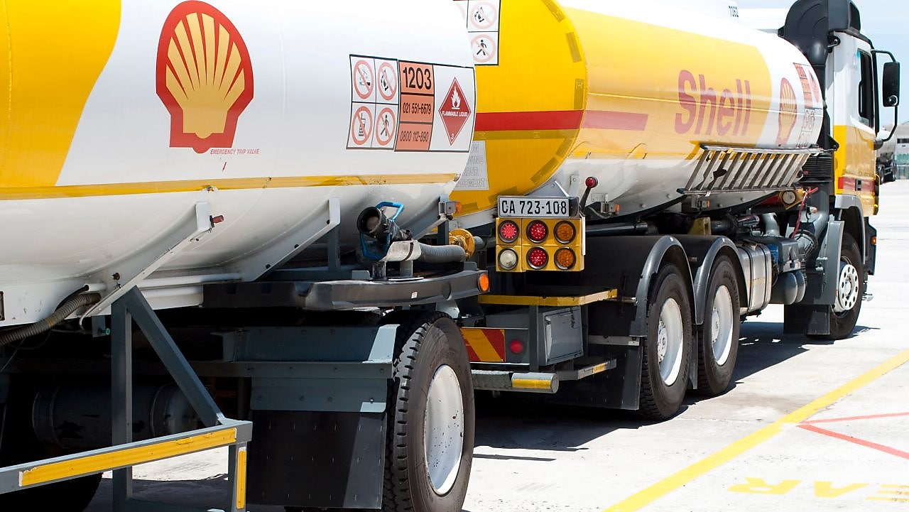 Shell fuel tanker in a depot