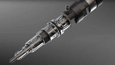 Close up of an injector nozzle deposit