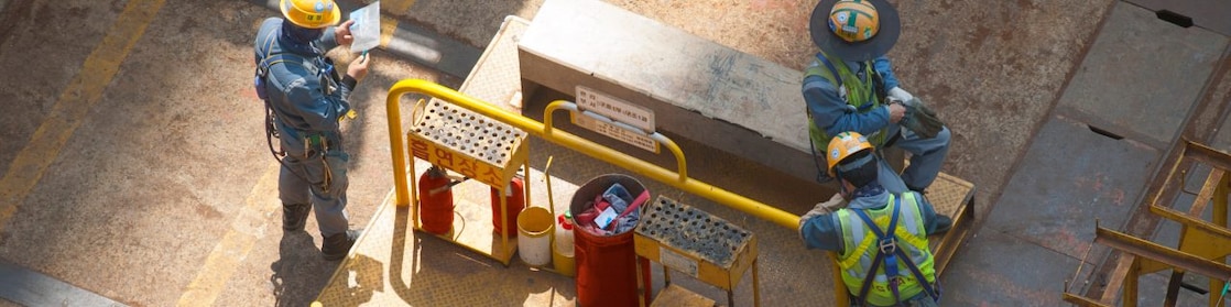 Engineers working at the construction site