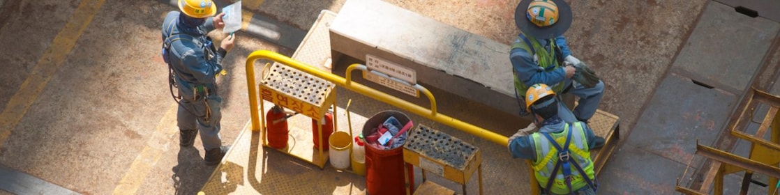Engineers working at the construction site