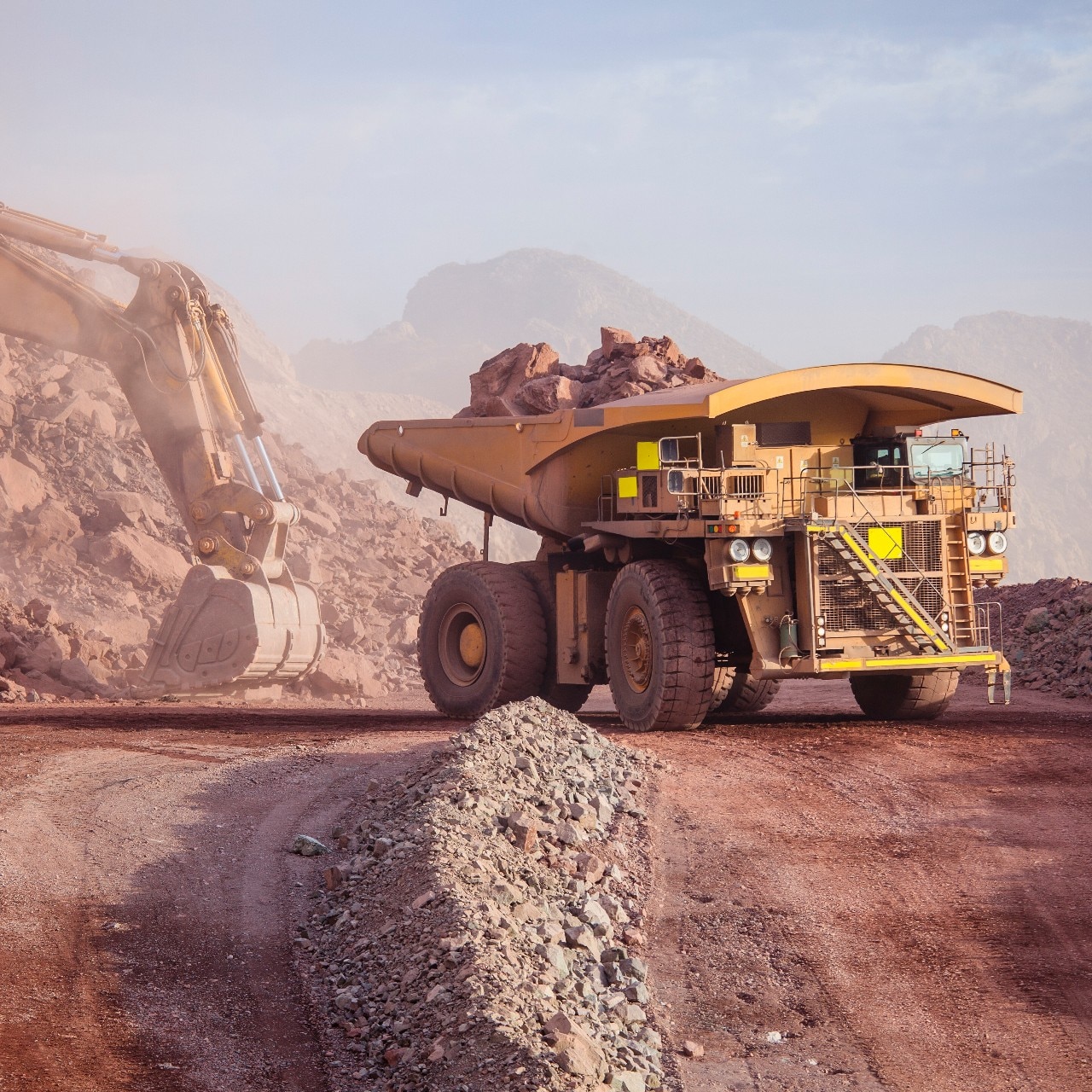 Construction truck hauling rocks