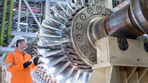 Engineer checking on a turbine