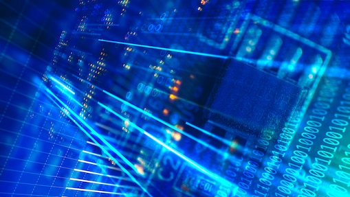 Blue wavey lines on a dark navy backgrounds