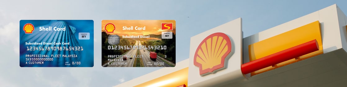 Shell pecten on shell station with Shell card held up in the foreground