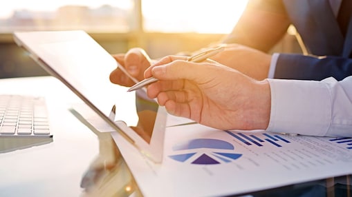 office worker reviewing on tablet