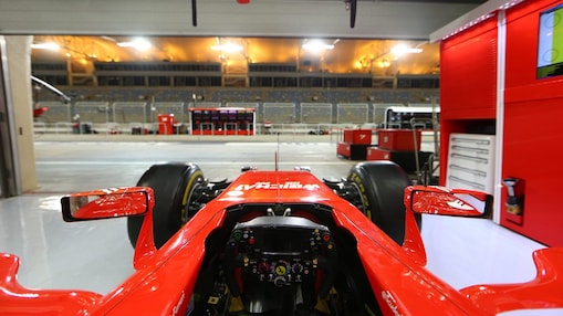 Scuderia Ferrari F1 car in garage