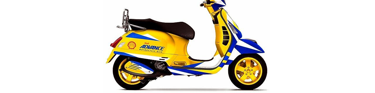 Brightly coloured scooter vehicle with Shell logo