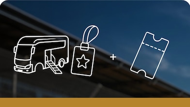 Icons of a honeywagon, a lanyard pass, and a ticket on a sky background with a golden trim at the bottom.