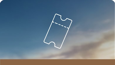 Icon of a ticket on a sky background with a bronze trim at the bottom.