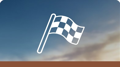  Icon of a black and white checkered flag on a sky background with a bronze trim at the bottom.