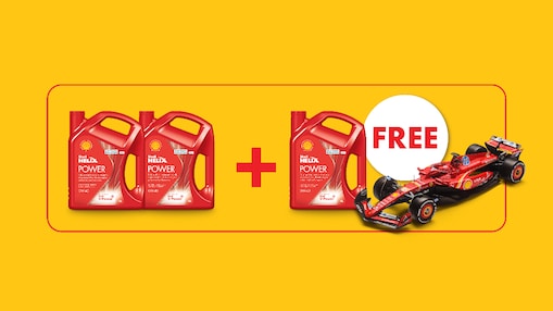 Buy 2 bottles of Shell Helix Power 0W40 4L and get 1 bottle and a Ferrari F1 model car for free. Must register within 30 days via the ShARe program. Terms and conditions apply.
