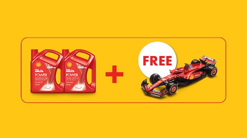 Shell Helix promotion – Buy any 2 bottle and get a Ferrari F1 collectible car for free. Offer valid for selected Shell Helix 4L products.