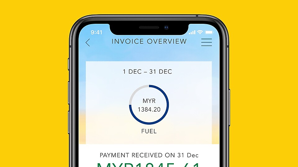 Shell Fleet App screen displaying invoice overview