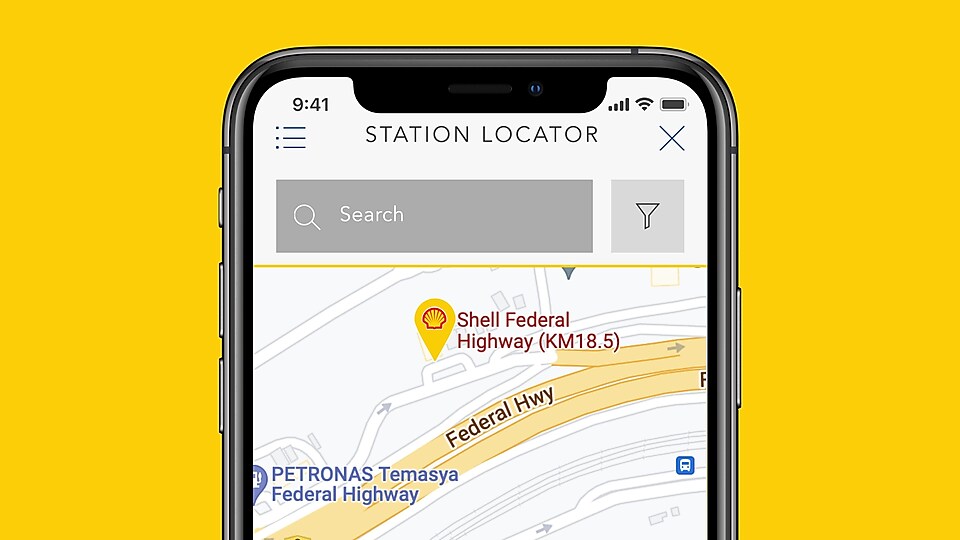 Shell Fleet App screen displaying station locator